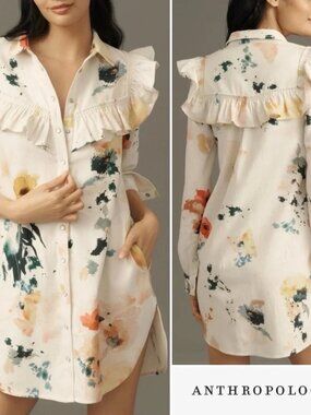Pilcro Floral Print Ruffle Button Down Size Small NWT